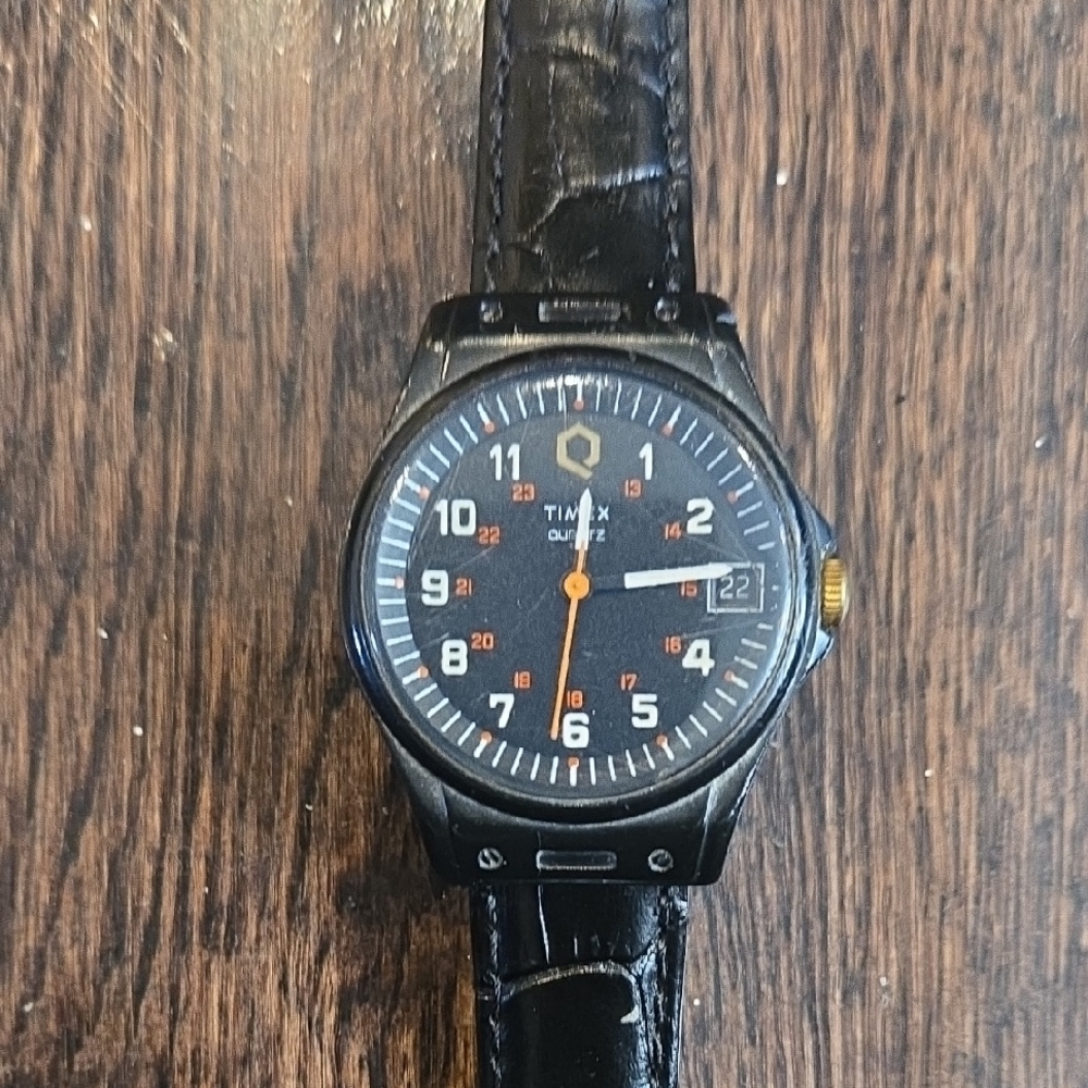 RARE Vintage 70's Timex Black and Orange Dial Date Watch